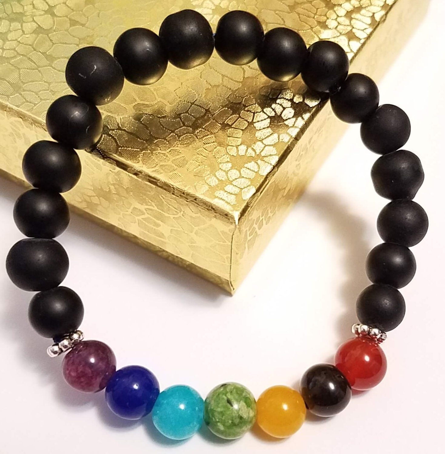 Black lava seven chakra stretchable bracelet