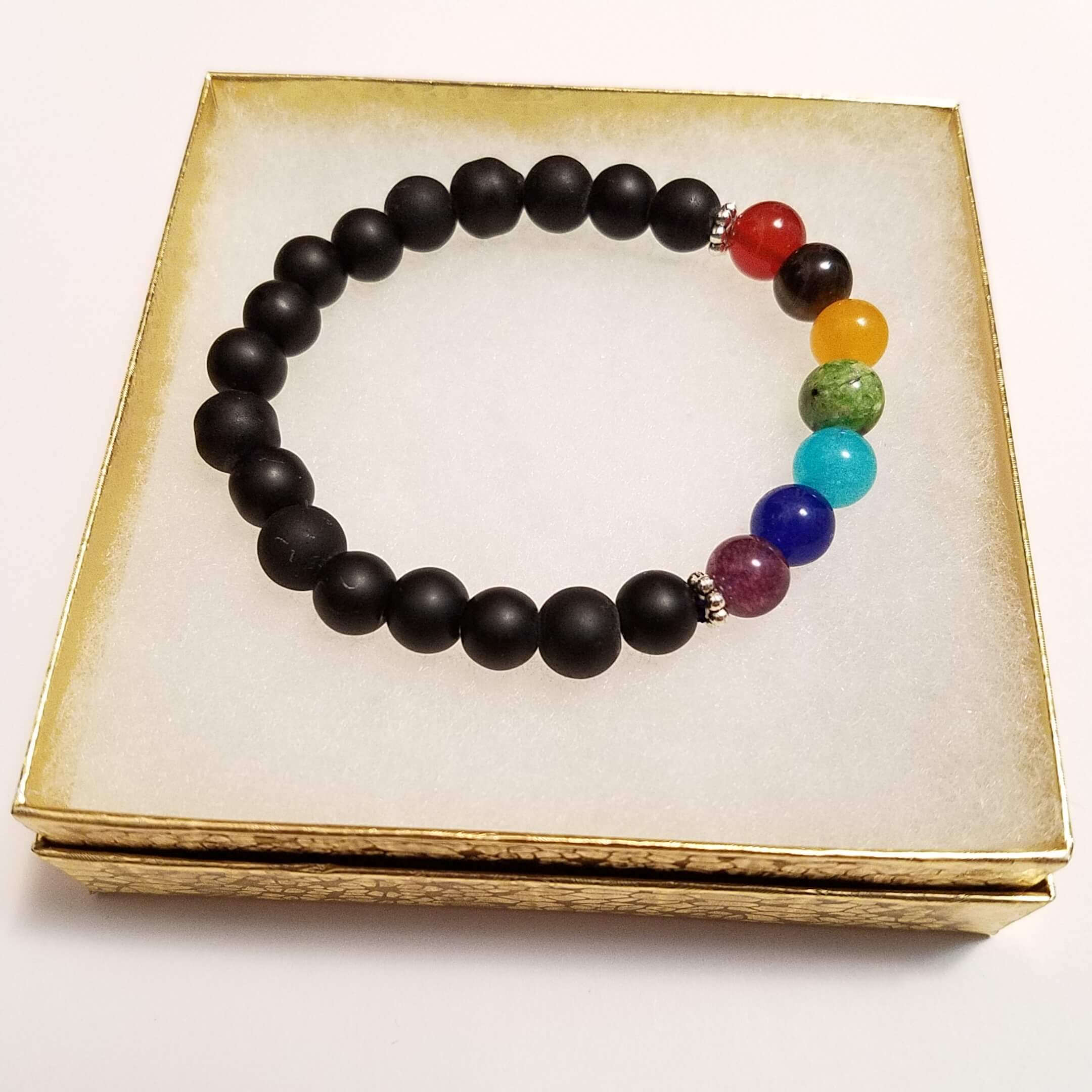 Black lava seven chakra stretchable bracelet