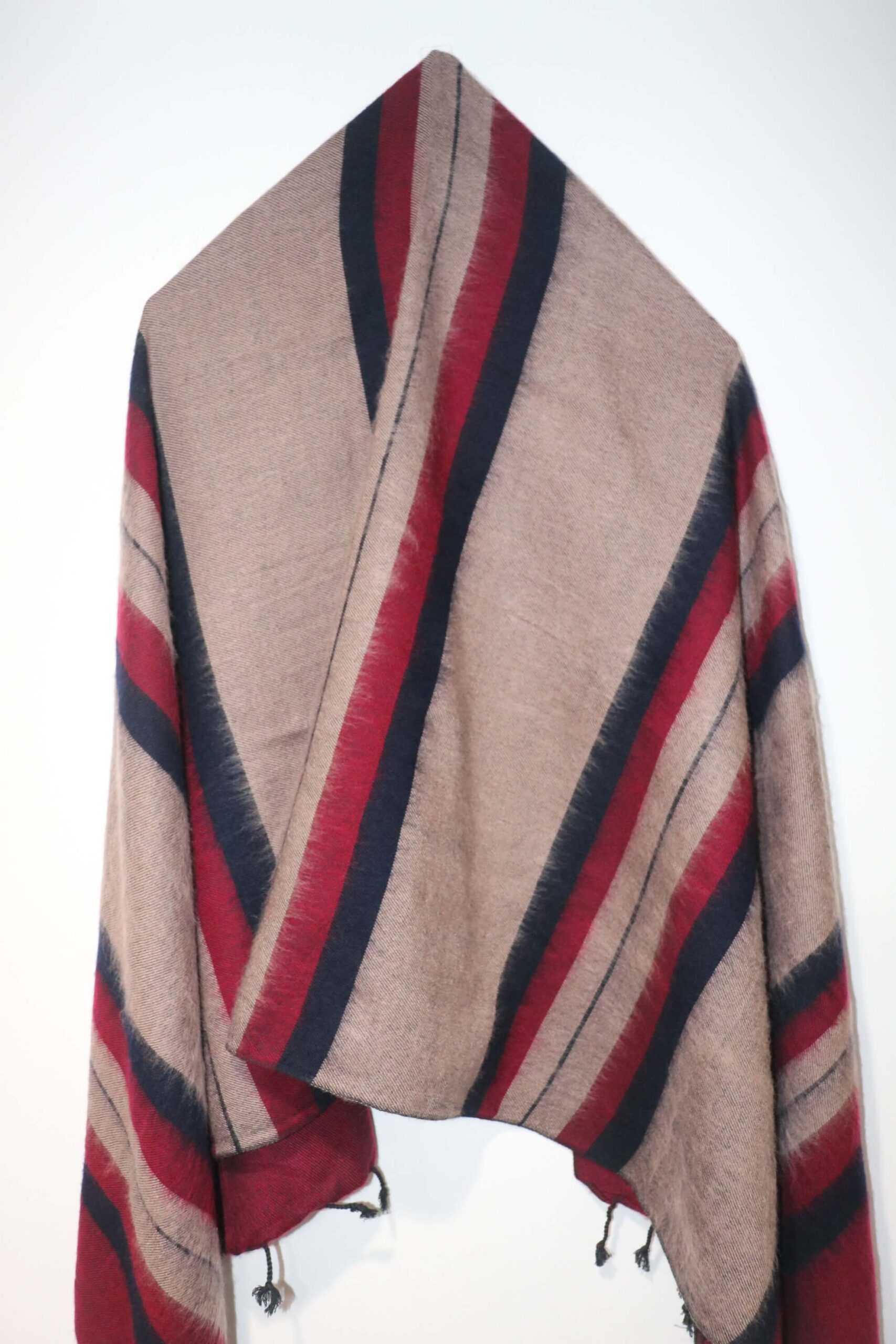 Himalayan Yak Wool Winter Shawl - Maroon Stripe