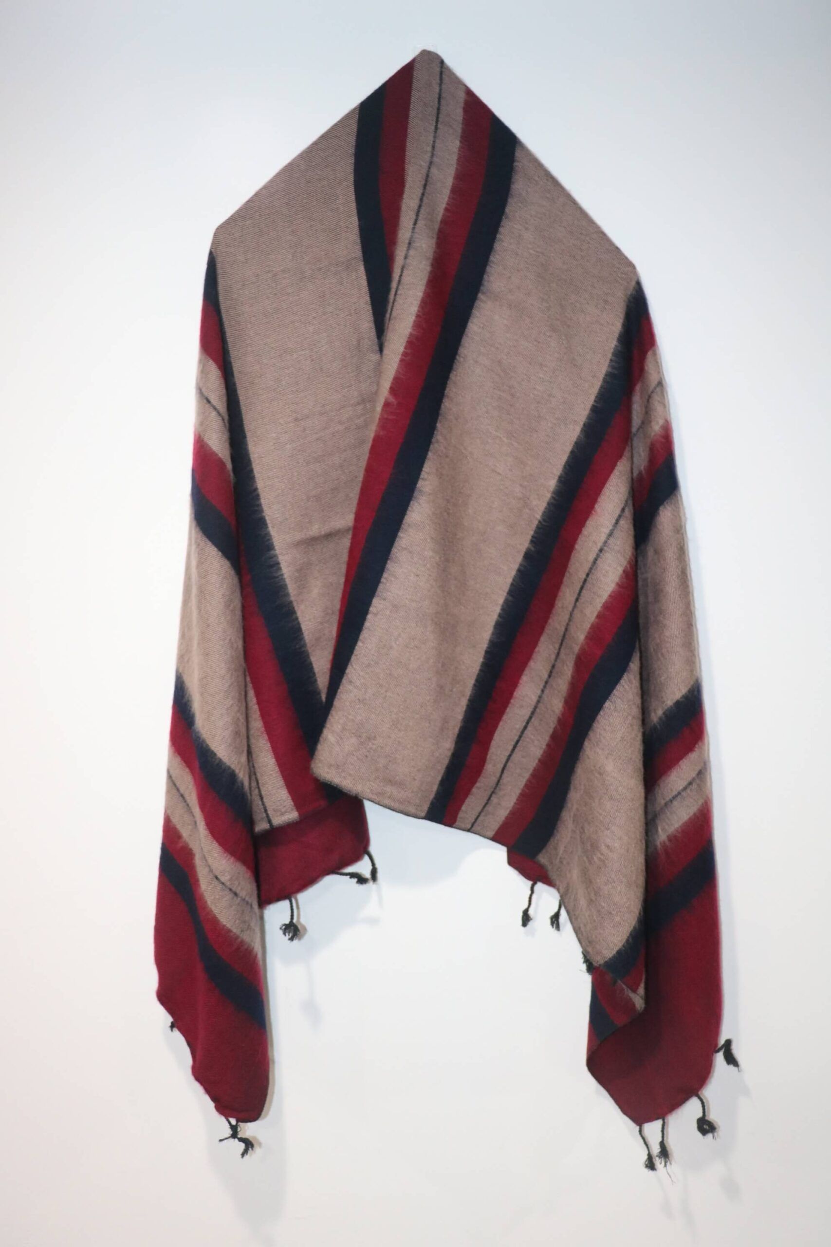 Himalayan Yak Wool Winter Shawl - Maroon Stripe