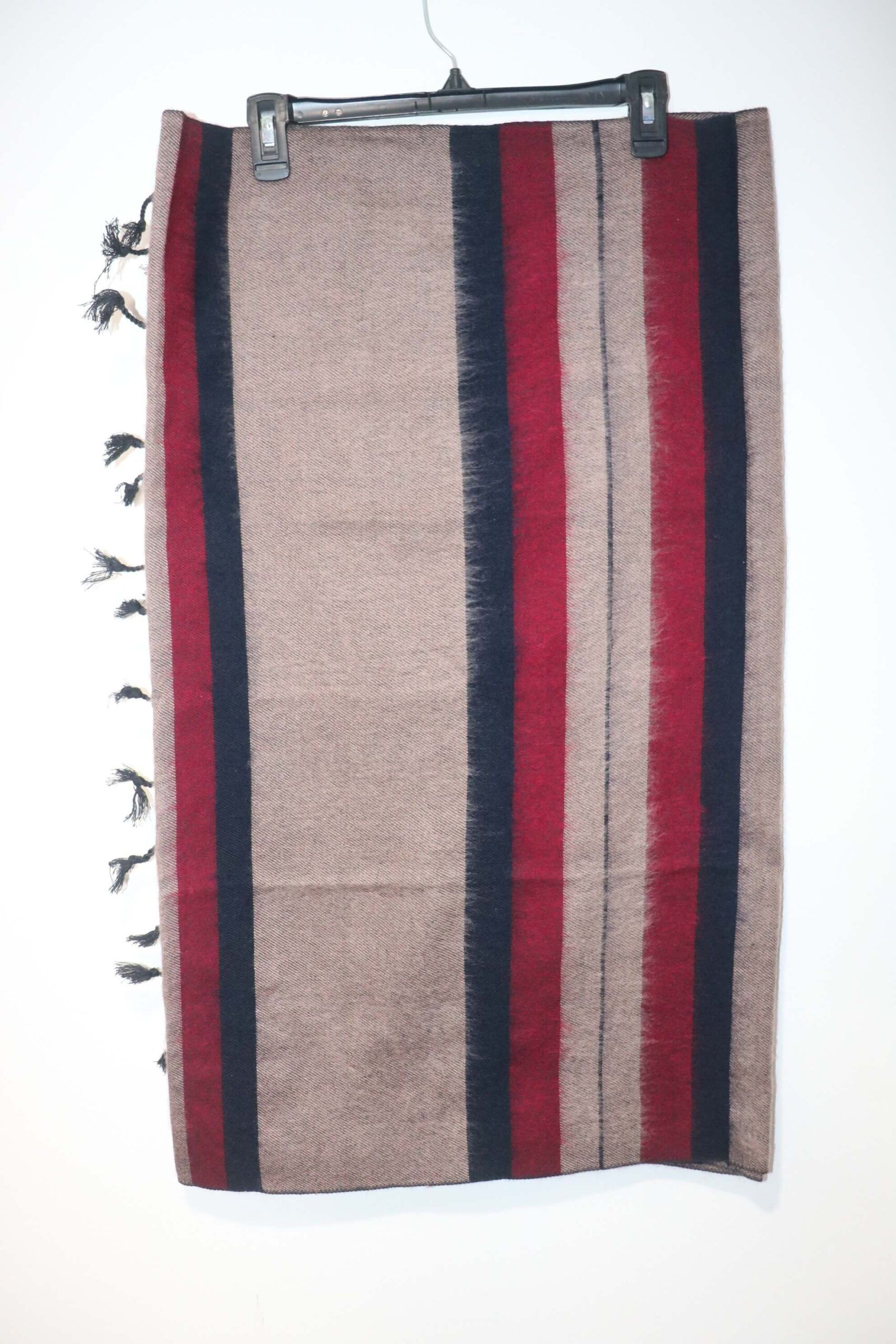 Himalayan Yak Wool Winter Shawl - Maroon Stripe