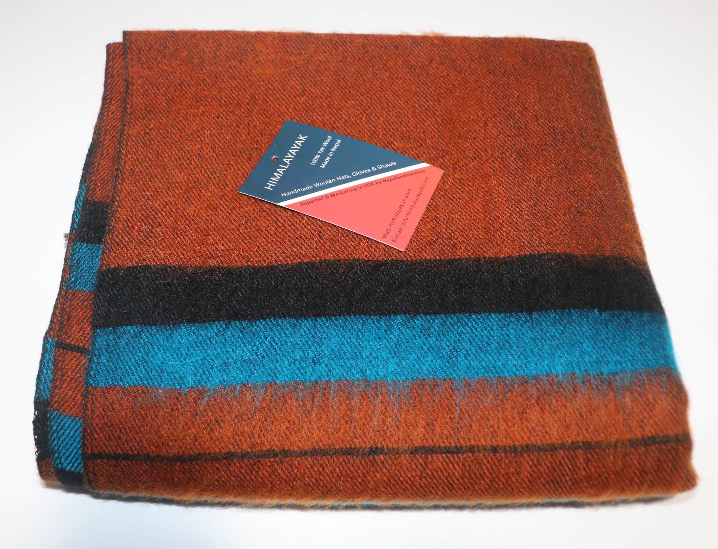 Himalayan Yak Wool Winter Shawl - Orange Stripe