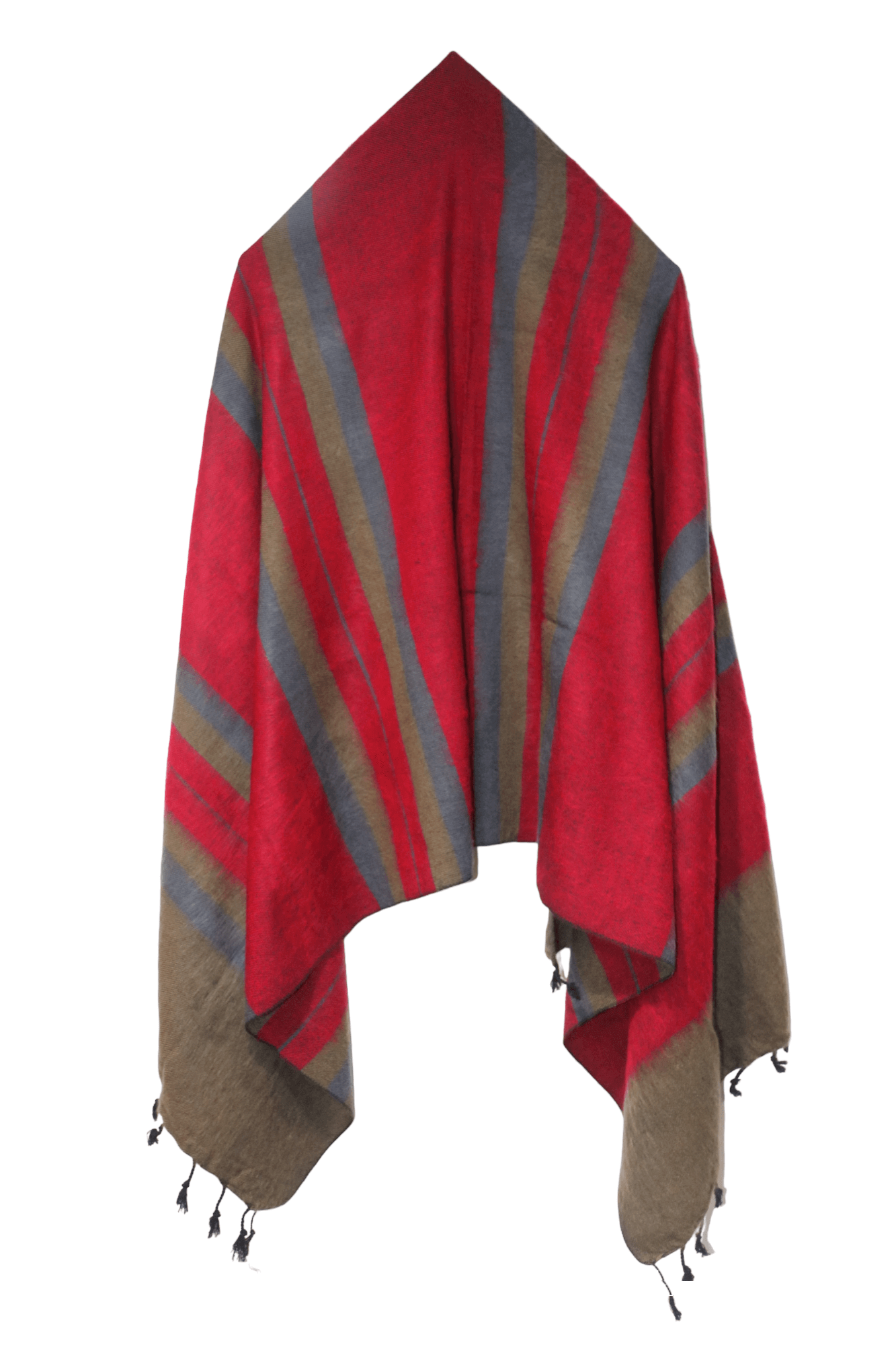 Himalayan Yak Wool Winter Shawl - Red Stripe