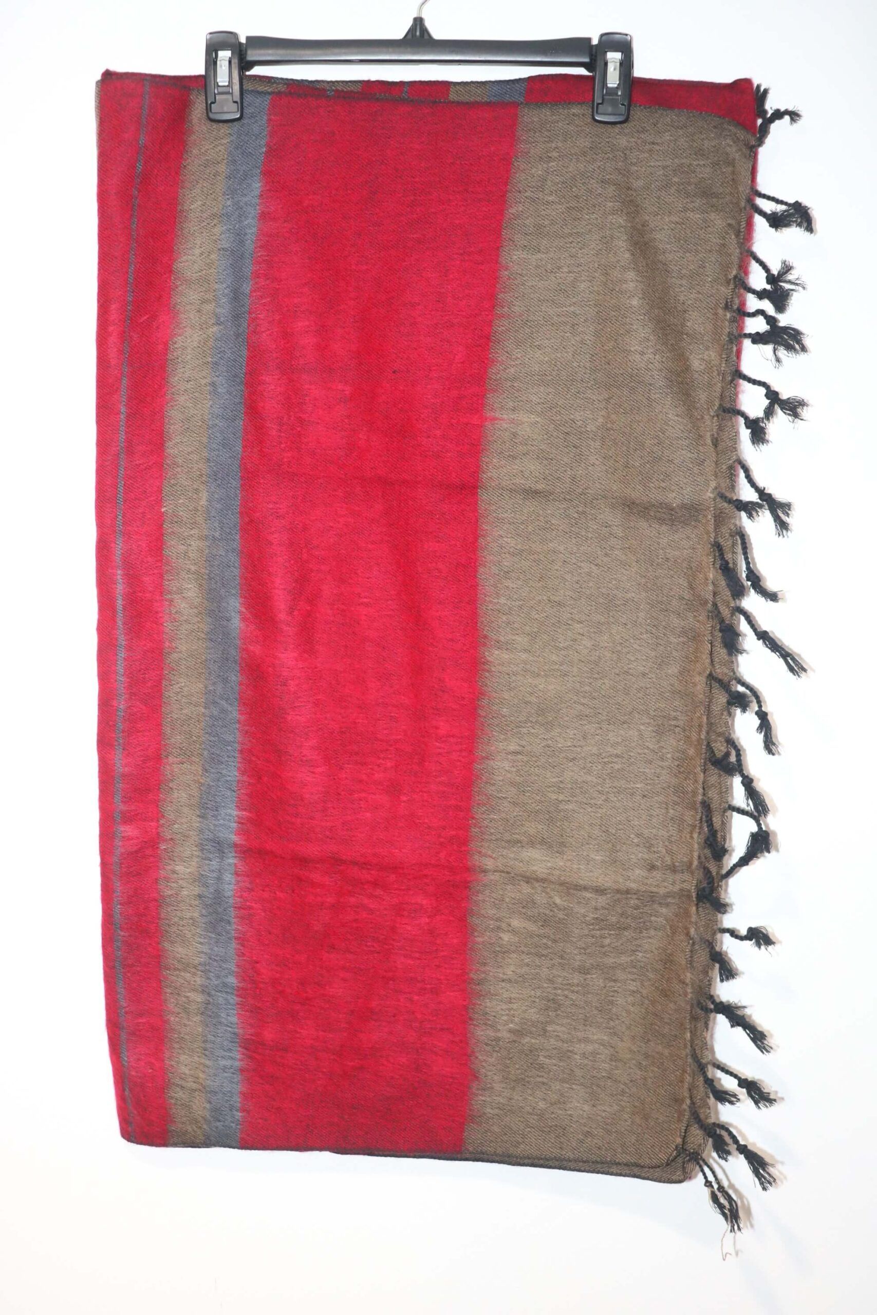 Himalayan Yak Wool Winter Shawl - Red Stripe