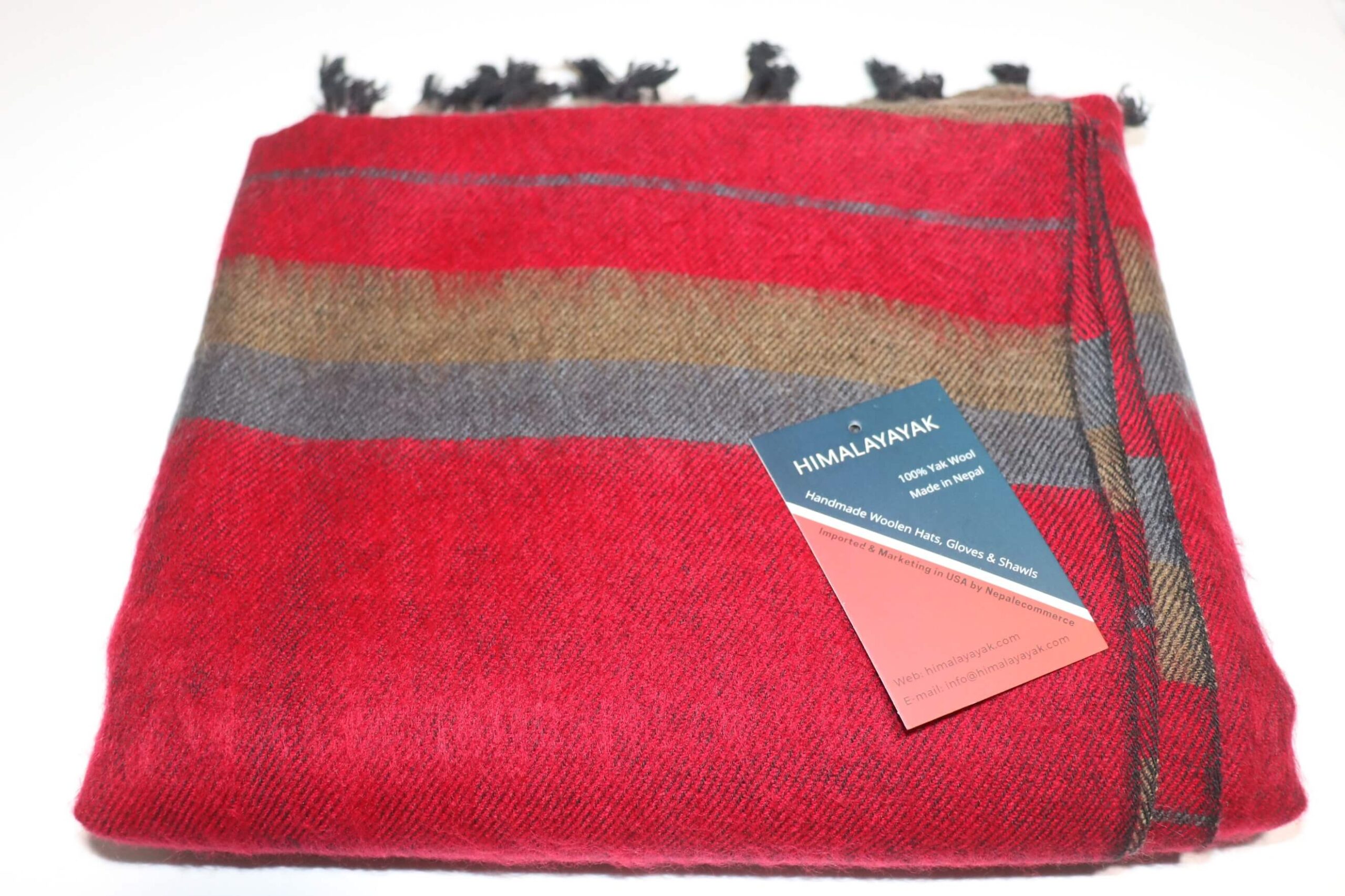 Himalayan Yak Wool Winter Shawl - Red Stripe