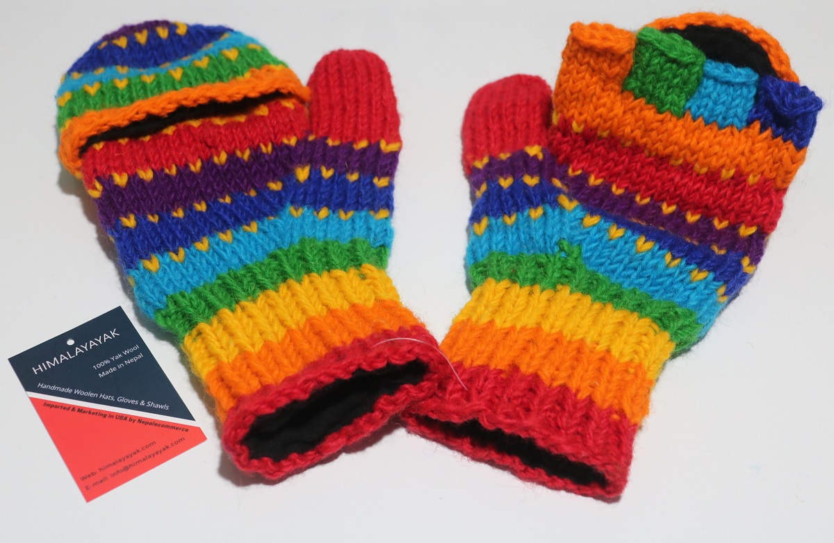 Multicolor Woolen Hat & Mitten Set