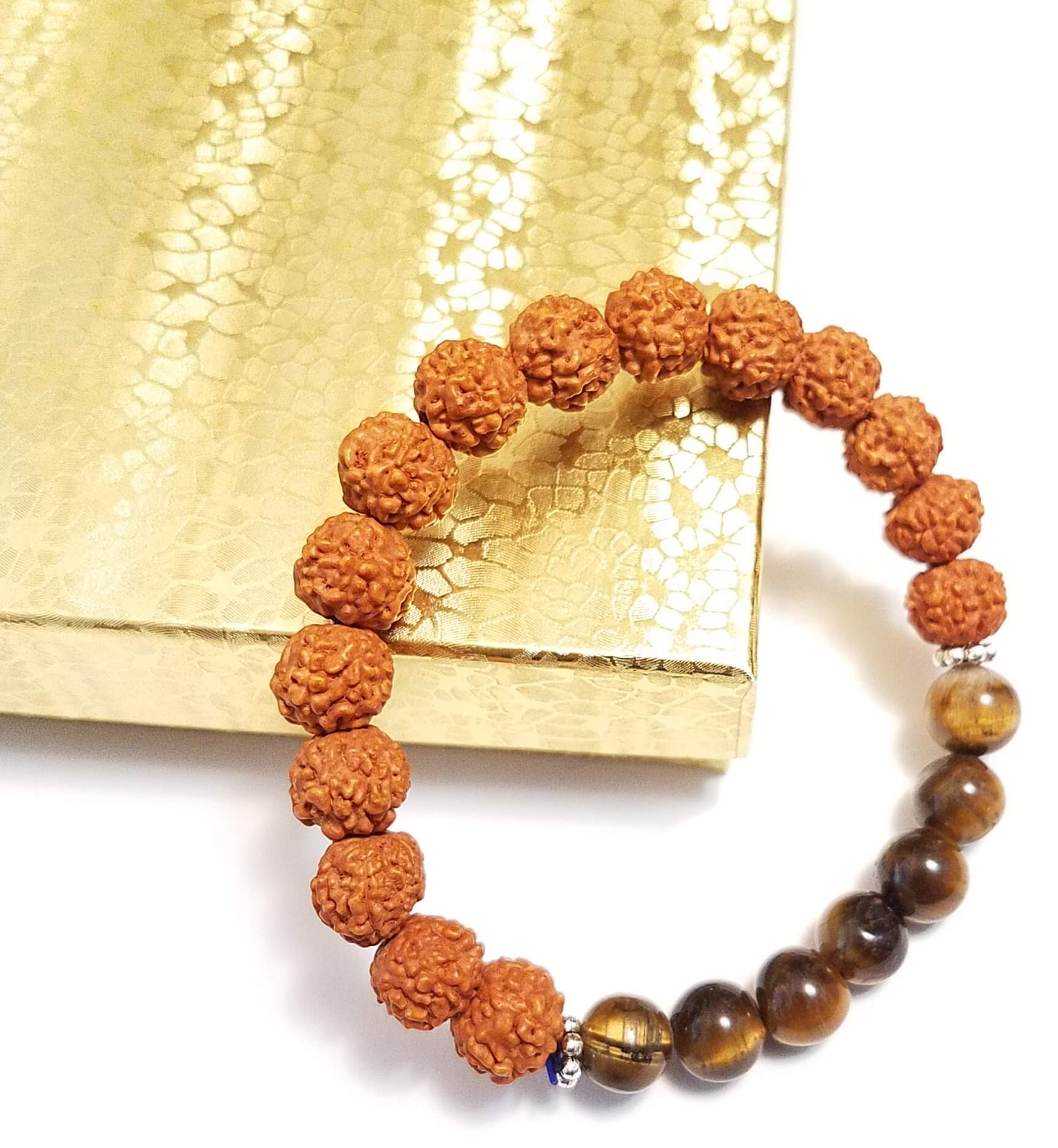 Rudraksha beads mala with tiger eyes stretch bracelet