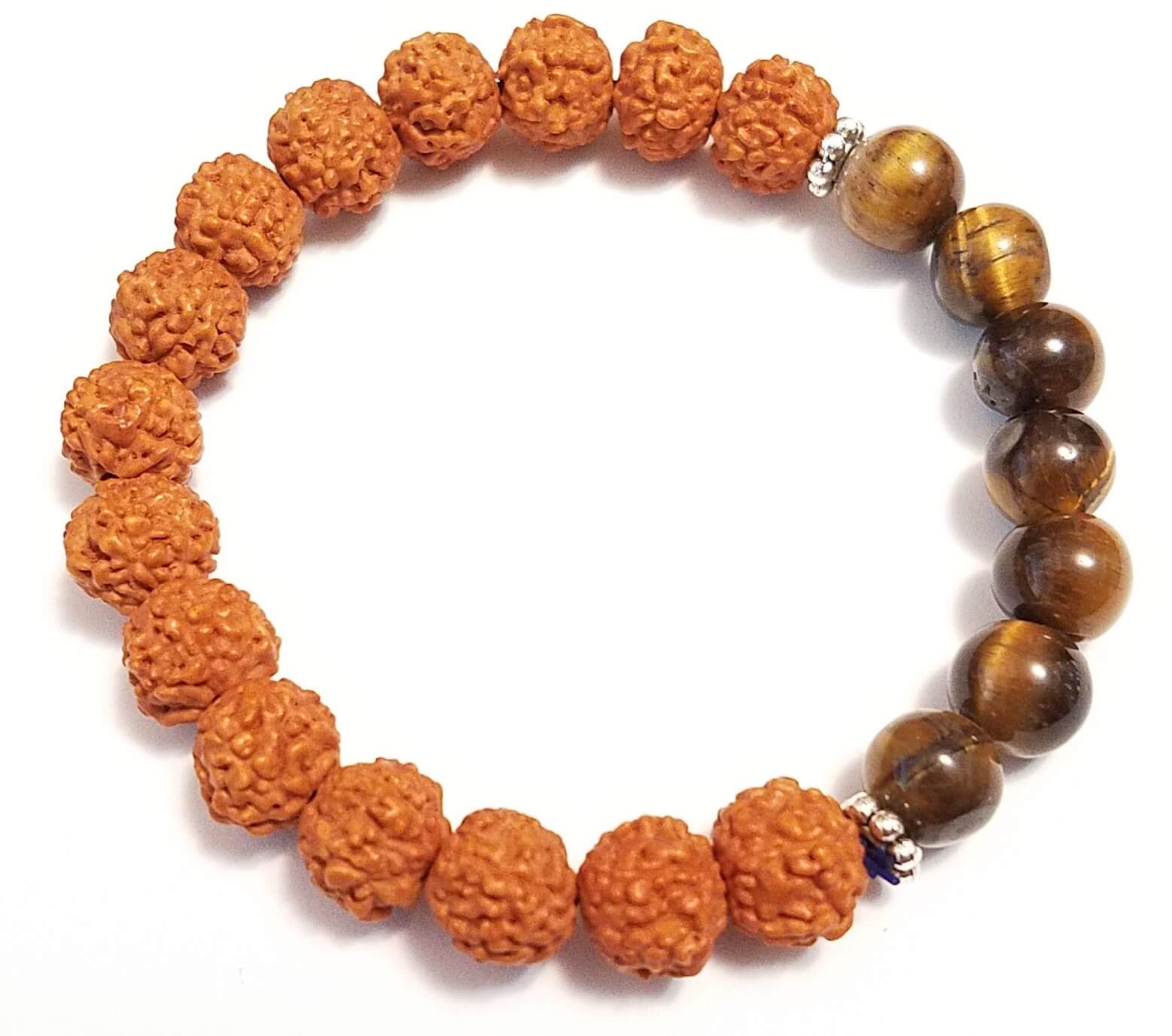Rudraksha beads mala with tiger eyes stretch bracelet