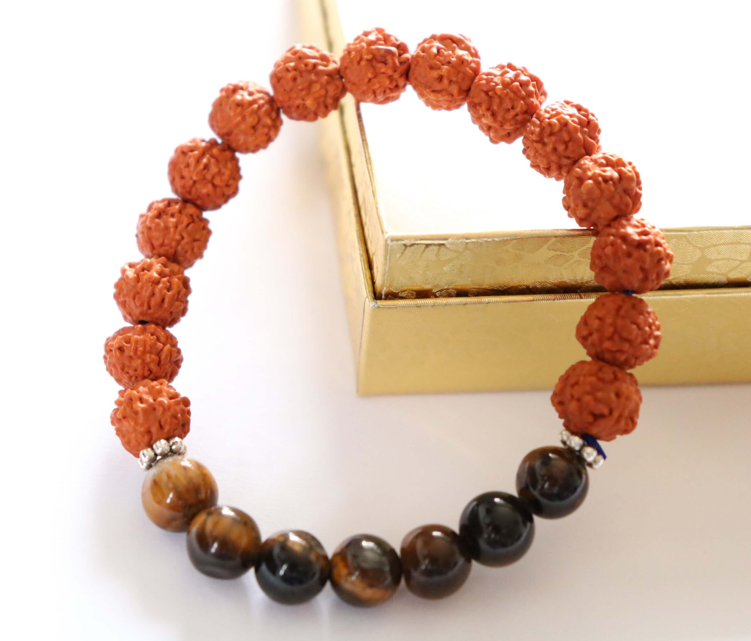 Rudraksha beads mala with tiger eyes stretch bracelet